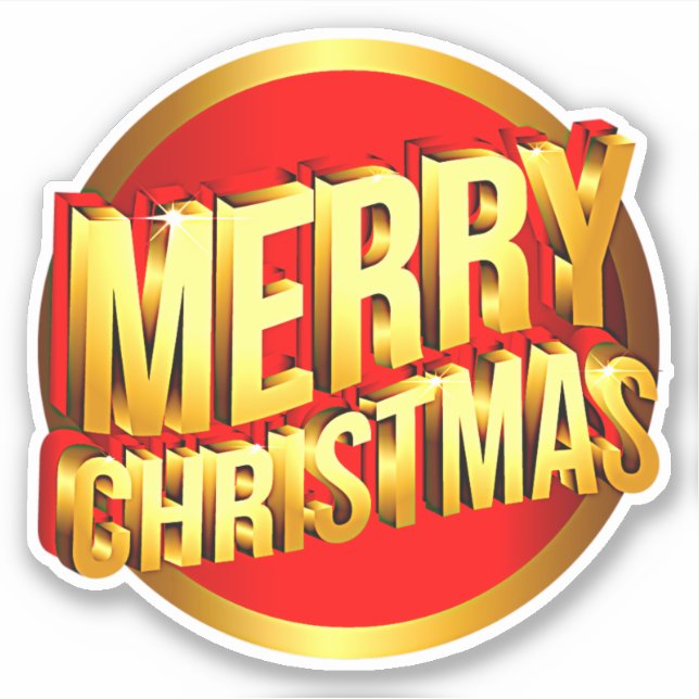 Merry Christmas, 3D effect, Red Gold Text Kiss Cut Sticker (Front)