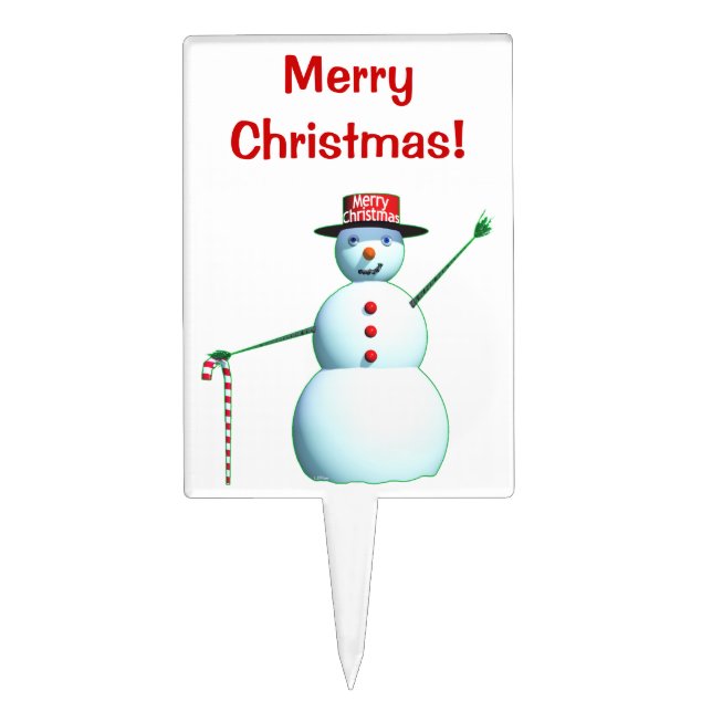 Merry Christmas 3D Snowman Cake Topper (Front)