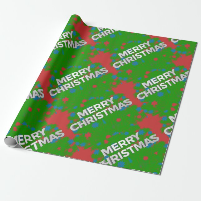 Merry Christmas 3D Text Wrapping Paper (Unrolled)