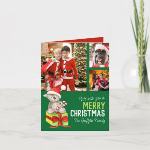 Merry Christmas 4 photo bear gift box green Holiday Card