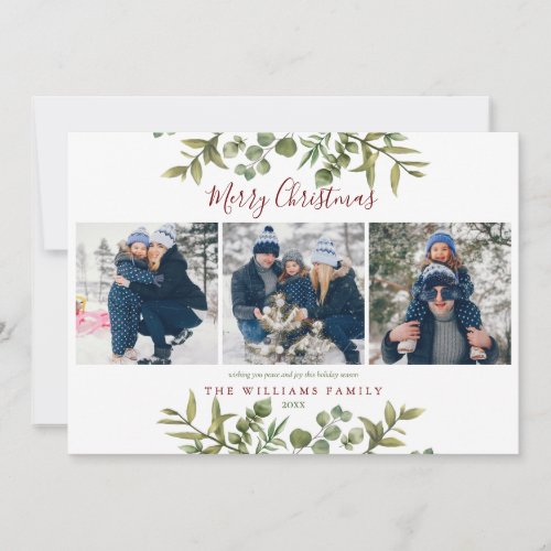 Merry Christmas 4 Photo Botanical Greenery Holiday Card