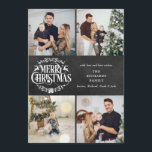 Merry Christmas 4 Photo Collage Boho Chalkboard Holiday Card<br><div class="desc">A stylish 4 photo collage holiday design for you to personalize with your favorite photos,  message,  names and year on a chalkboard background. The reverse features falling snowflakes on a matching chalkboard background. Designed by Thisisnotme©</div>