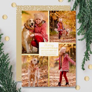 Merry Christmas 4 Photo Collage Gold Foil Holiday Card