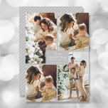 Merry Christmas 4 Photo Collage Holiday Card<br><div class="desc">Your last name and the greeting Merry Christmas and Happy New Year in chic lettering on silver gray with your favorite 4 photo collage on the front and your first names on the back of this holiday greeting cards. MORE COLORS in our store. The Live Design Service can help you...</div>