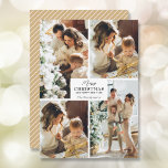 Merry Christmas 4 Photo Collage Holiday Cards<br><div class="desc">Your last name and the greeting Merry Christmas and Happy New Year in chic lettering with your favorite 4 photo collage on the front and your first names on the back of this holiday greeting cards. Color on the back can be changed. The Live Design Service can help you with...</div>