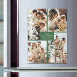 Merry Christmas 4 Photo Collage Magnetic Card<br><div class="desc">Your last name and the greeting Merry Christmas and Happy New Year in chic lettering on green with your favorite 4 photo collage on these magnetic holiday greeting cards.</div>