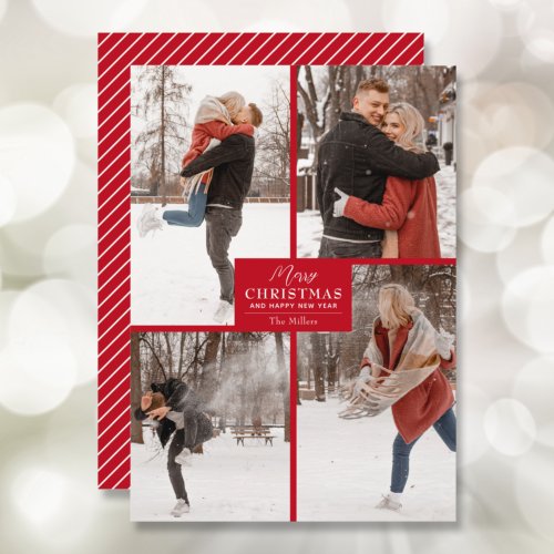 Merry Christmas 4 Photo Collage Red Holiday Card