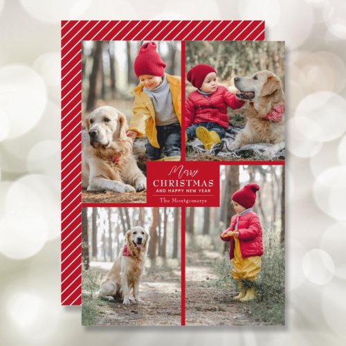 Merry Christmas 4 Photo Collage Red Holiday Card