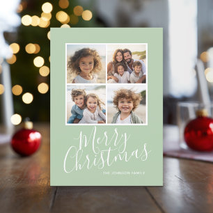 Merry Christmas 4 Photo Collage Snowflake Pattern Holiday Card