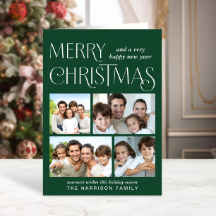Merry Christmas 4 Photo Green Holiday Card