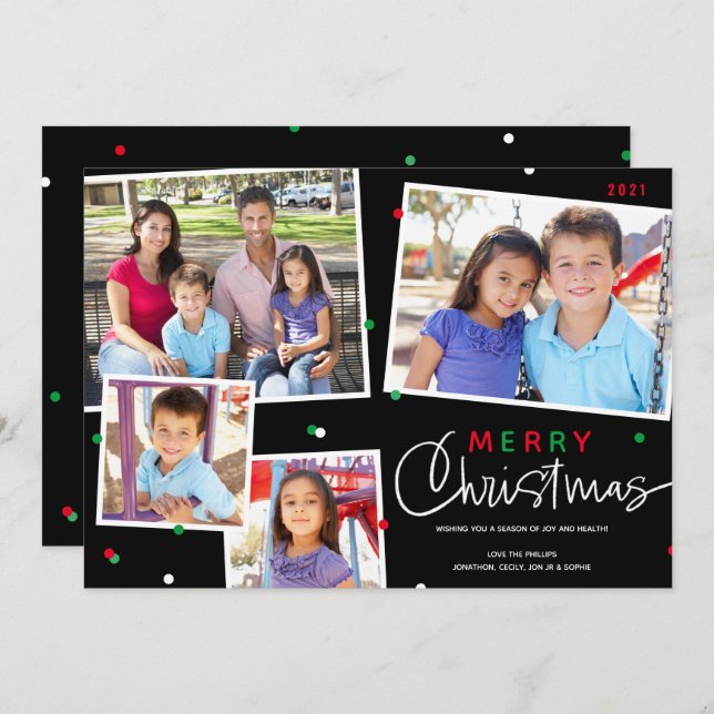 Merry Christmas 4 Photo Holiday Card Collage (Front/Back)