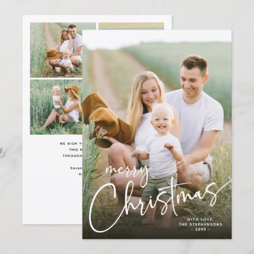 Merry Christmas 4 Photos Modern Script Holiday Card