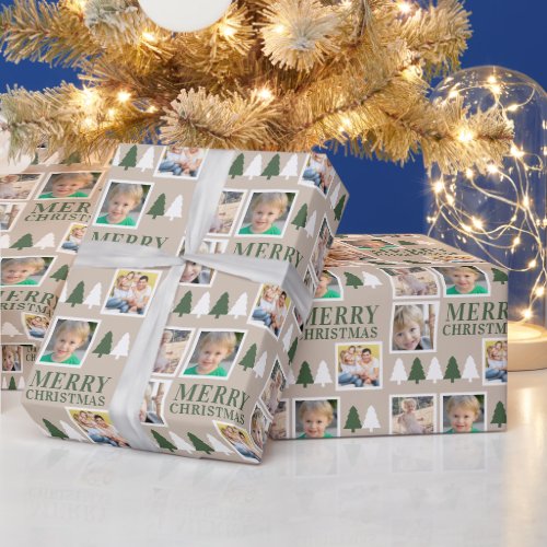 Merry Christmas 4 Photos Tan Christmas Wrapping Paper