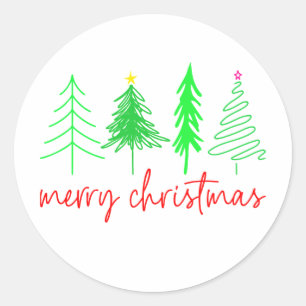 Merry Christmas - 4 Trees Classic Round Sticker