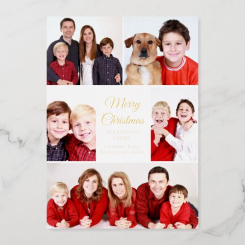 Merry Christmas 5 Photo Collage Elegant Gold Foil Holiday Card