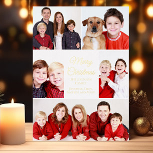 Merry Christmas 5 Photo Collage Elegant Gold Foil Holiday Card