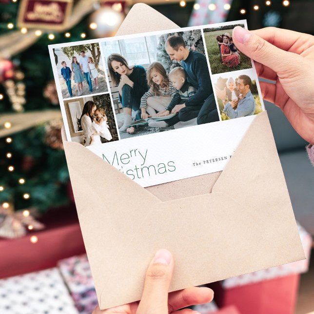 Merry Christmas 5 photo collage modern  Holiday Card (Creator Uploaded)