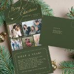 Merry Christmas 5 photo collage rustic green card<br><div class="desc">Elegant stylish year in review Merry Christmas faux gold classic calligraphy script five family photos hunter green holiday card with your custom personalized text on both sides.</div>