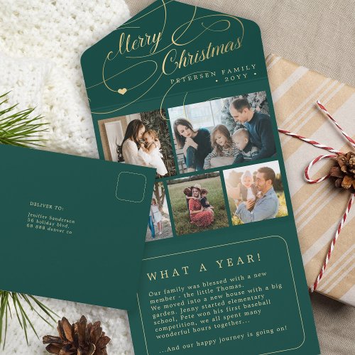 Merry Christmas 5 photo collage rustic green card