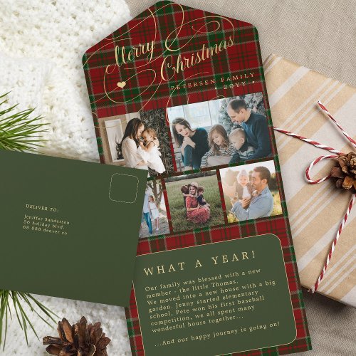 Merry Christmas 5 photo collage rustic plaid card