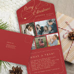 Merry Christmas 5 photo collage rustic red card<br><div class="desc">Elegant stylish year in review Merry Christmas faux gold classic calligraphy script five family photos red holiday card with your custom personalized text on both sides.</div>