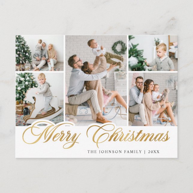 Merry Christmas 5 PHOTO Holiday Greeting Postcard (Front)