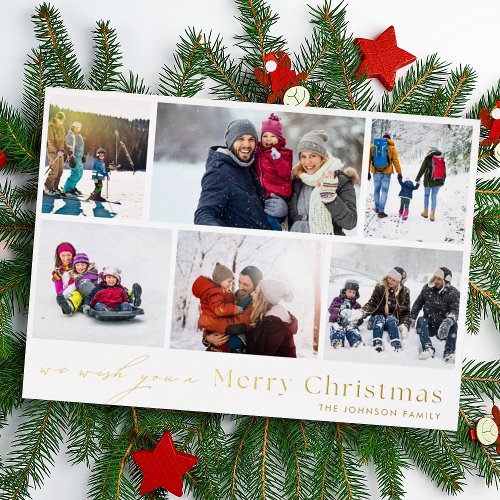 MERRY CHRISTMAS  6 Photo Collage Foil Holiday Card