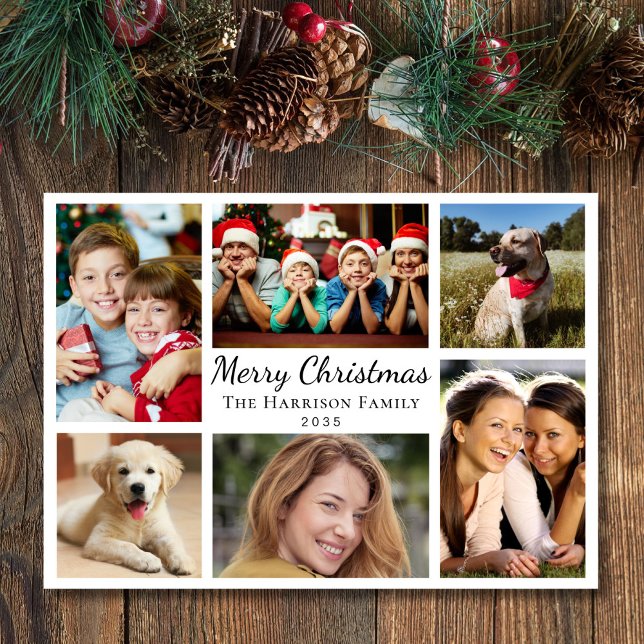 Merry Christmas 6 Photo Collage Holiday Card (This holiday season, let your family's smiles and heartwarming memories shine on our 6 photo card)