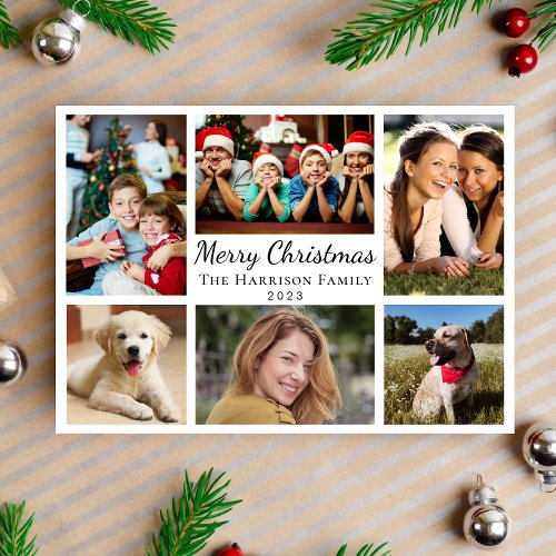 Merry Christmas 6 Photo Collage Holiday Card