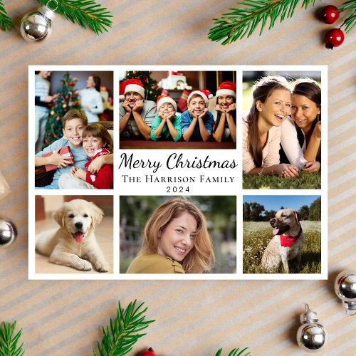 Merry Christmas 6 Photo Collage Holiday Card