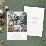 Merry Christmas 6 photo collage modern Holiday Card<br><div class="desc">Simple minimalist green typography custom multi photo,  family name,  and text personalized elegant Christmas holiday card.           Personalize it on both sides!</div>