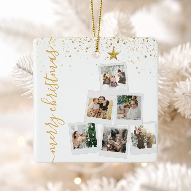 Merry Christmas 6 Photo Collage Tree Ceramic Ornament (Creator Uploaded)