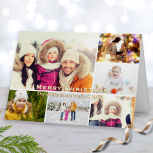 Merry Christmas 6 Photos Collage Personalized Foil Holiday Card