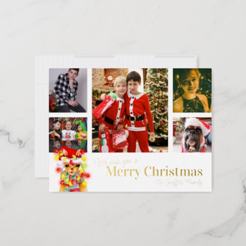 Merry Christmas 6 photos white gold cute llama  Foil Holiday Postcard