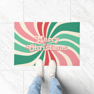 Merry Christmas 70s Peppermint Colors Sunburst Doormat