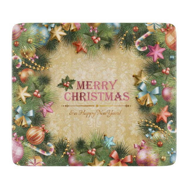 Merry Christmas 74 Glass Cutting Boards (Front)