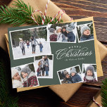 Merry Christmas 7 photo collage hunter green Holiday Card<br><div class="desc">This seven-photo holiday card features an elegant Merry Christmas type treatment and room for custom text. The collage of photos makes it a perfect family Christmas card for sharing the year's highlights or the best of a family photo session. The hunter green and white colors are festive and the variety...</div>