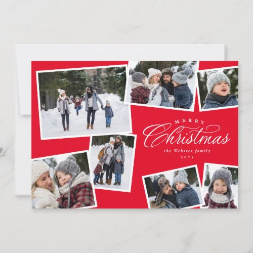 Merry Christmas 7 photo collage red family Holiday Card