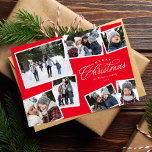 Merry Christmas 7 photo collage red family Holiday Card<br><div class="desc">This seven-photo holiday card features an elegant Merry Christmas type treatment and room for custom text. The collage of photos makes it a perfect family Christmas card for sharing the year's highlights or the best of a family photo session. The red and white colors and bright and festive and the...</div>