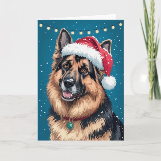 Merry Christmas A German Shepherd Dog  in Santa  Card (Front)
