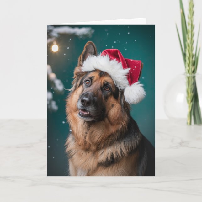 Merry Christmas A German Shepherd Dog  in Santa  Card (Front)
