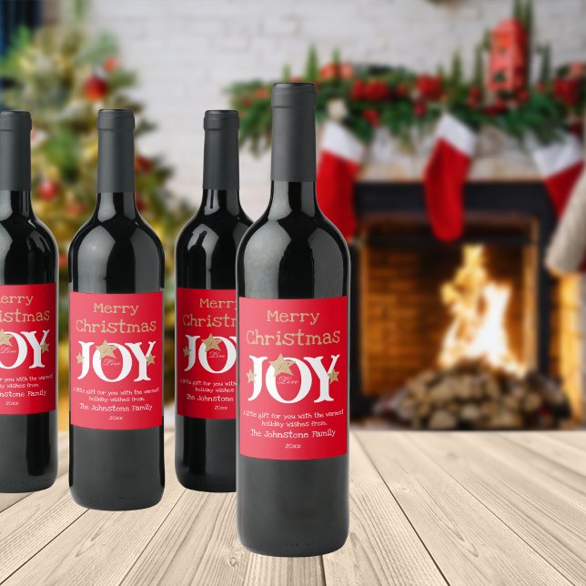 Merry Christmas A Little Gift For You Cute Red Wine Label (Liven things up with these bright and cheerful wine bottle labels. Perfect for the holidays.)