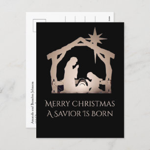 Merry Christmas A Savior Is Born Nativity Message  Holiday Postcard