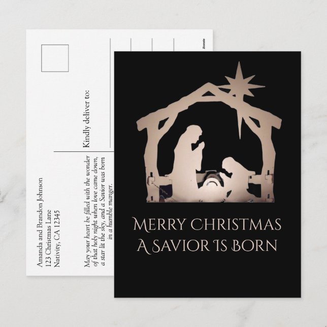 Merry Christmas A Savior Is Born Nativity Message  Holiday Postcard (Front/Back)