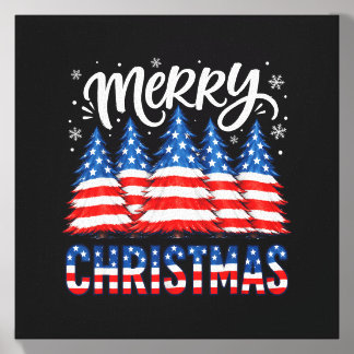 Merry Christmas Aamerican Flag Trees Winter Men Canvas Photo Tile