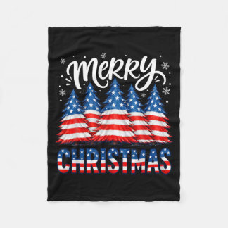 Merry Christmas Aamerican Flag Trees Winter Men Fleece Blanket