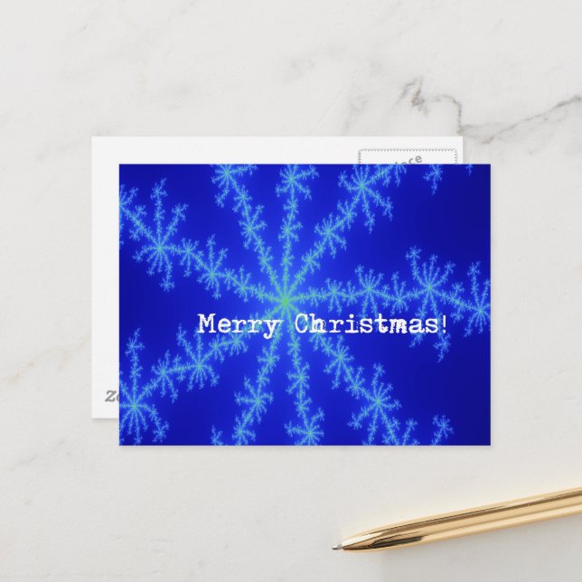 Merry Christmas Abstract Blue Snowflake Postcard (Front/Back In Situ)