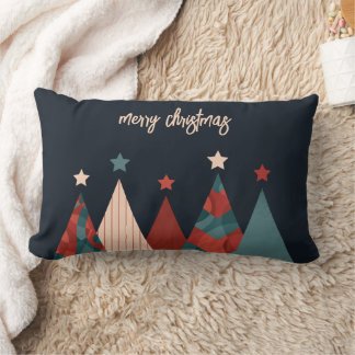 Merry Christmas abstract retro xmas tree Lumbar Pillow