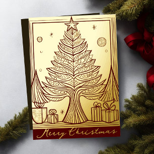 Merry Christmas Abstract Tree Theme Illustration Foil Holiday Card