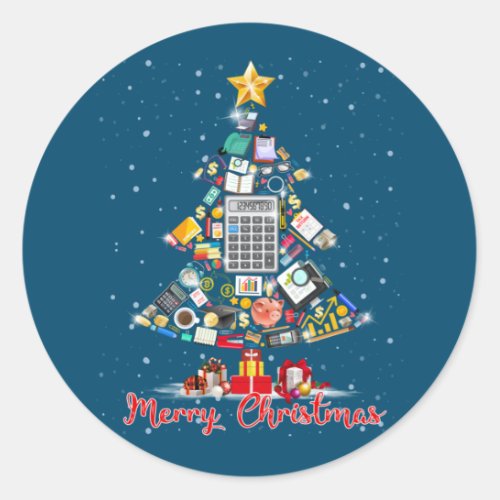 Merry Christmas Accountant Santa Xmas Tree CPA Acc Classic Round Sticker